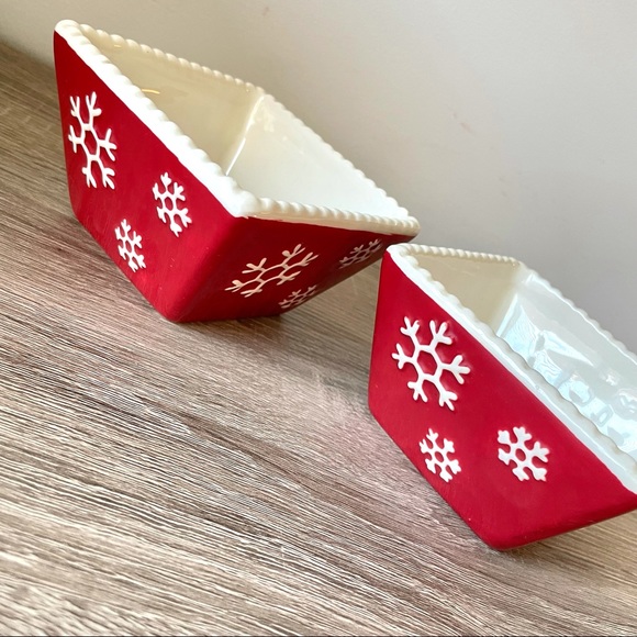 Set-of-2 Square Christmas Bowls Decor - by Savino Designs - RARE PATTERN - Picture 6 of 7